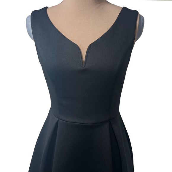 Desertcart Belize Double V-Neck Box Pleat Solid Ponte Black Party Dress - Picture 3 of 12